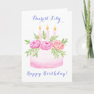 Handpainted Watercolor Floral BIRTHDAY Cake Name Card