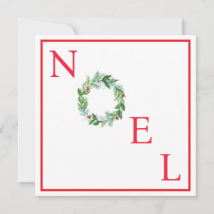 Handpainted Watercolor Holiday Wreath NOEL Card