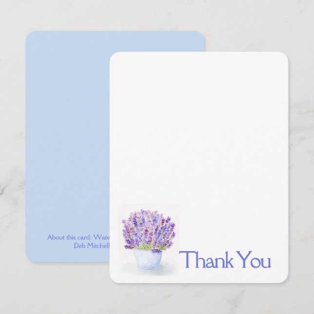 Handpainted Watercolor Lavender Floral THANK YOU Note Card (Front/Back)