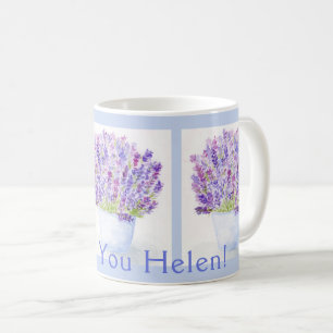 Handpainted Watercolor Lavender THANK YOU Name BLU Coffee Mug