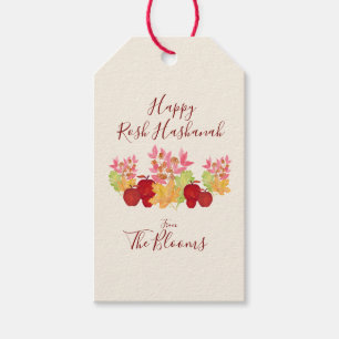 Handpainted Watercolor Leaves Apples Rosh Hashanah Gift Tags