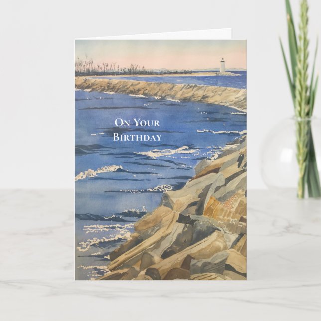 Handpainted Watercolor Nautical  Birthday Card (Front)