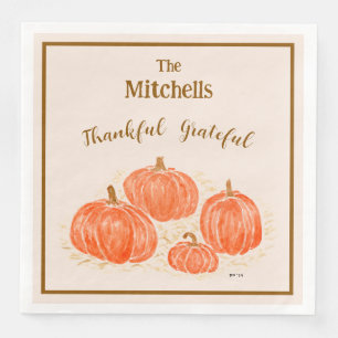 Handpainted Watercolor Pumpkin PERSONALIZE Thankfu Paper Dinner Napkins