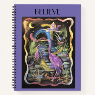 Handpainted Watercolor Purple Egrets Believe Journ Notebook