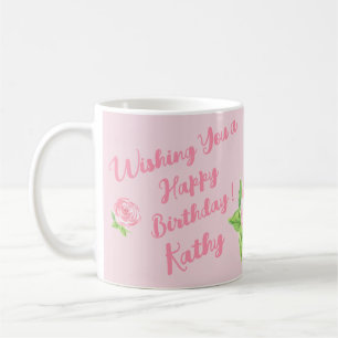 Handpainted Watercolor Rose HAPPY BIRTHDAY Coffee Mug