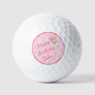 Handpainted Watercolor Rose HAPPY BIRTHDAY  Golf Balls