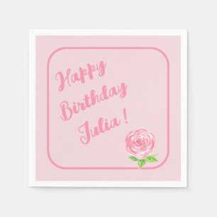 Handpainted Watercolor Rose HAPPY BIRTHDAY Napkins