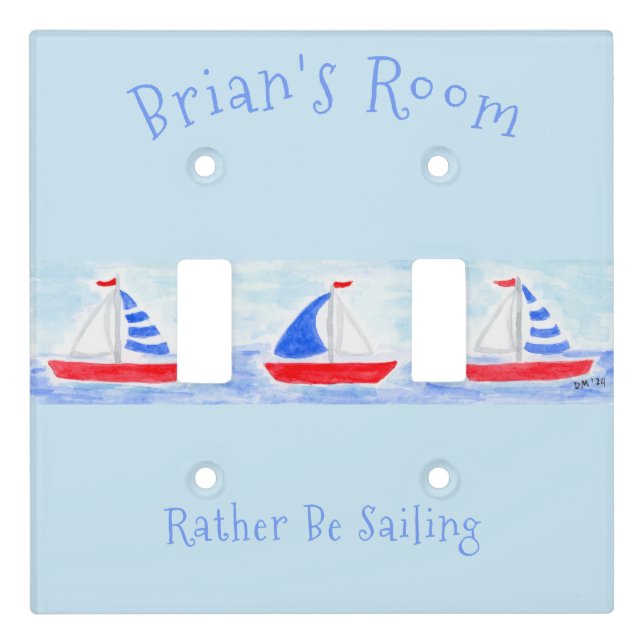 Handpainted Watercolor Sailboats PERSONALI Sailing Light Switch Cover (Front)