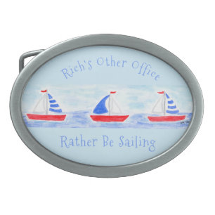 Handpainted Watercolor Sailboats Rather Be Sailing Belt Buckle