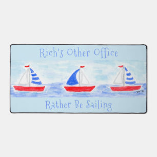 Handpainted Watercolor Sailboats Rather Be Sailing Desk Mat
