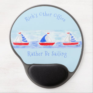 Handpainted Watercolor Sailboats Rather Be Sailing Gel Mouse Pad