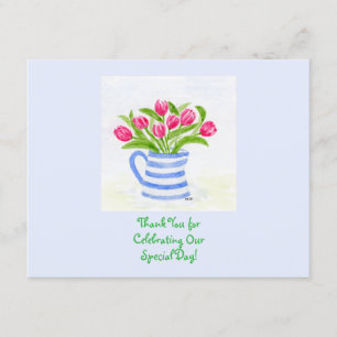 Handpainted Watercolor Tulips, Blue Stripe Pitcher Enclosure Card