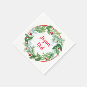 Handpainted Watercolor Xmas Holiday Wreath Noel Napkins