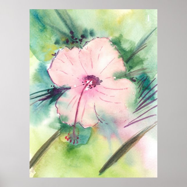 Handpainted Watercolour Belizean Hibiscus Flower Poster (Front)