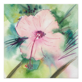 Handpainted Watercolour Belizean Hibiscus Flower Poster
