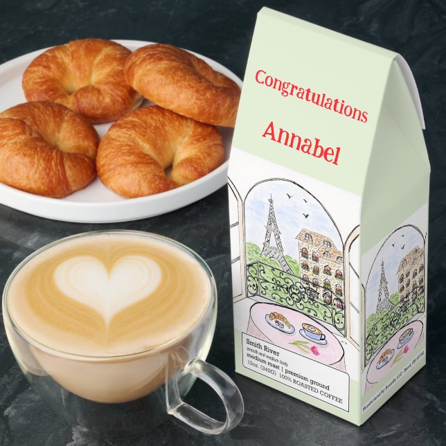 Handpainted Whimsical Paris Eiffel Tower Drawing  Roasted Coffee (Breakfast)