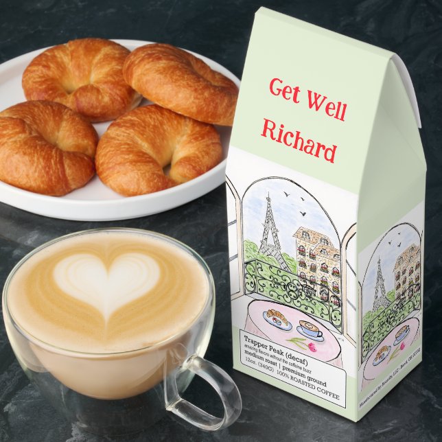 Handpainted Whimsical Paris Eiffel Tower GET WELL Roasted Coffee (Breakfast)