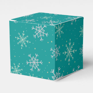 Handpainted White & Aqua Snowflakes on Teal Favor Boxes