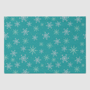 Handpainted White & Aqua Snowflakes on Teal Tissue Paper