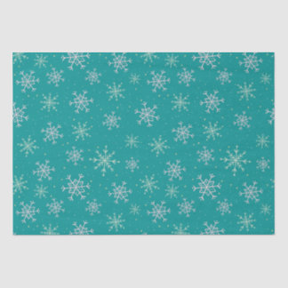 Handpainted White & Aqua Snowflakes on Teal Tissue Paper
