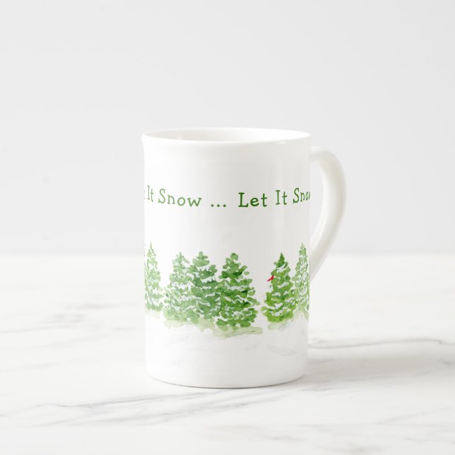 Handpainted Winter Trees Let It Snow Bone China Mug (Front Right)
