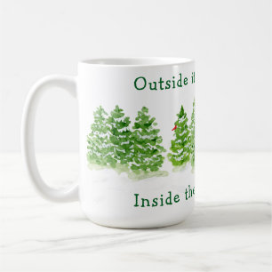 Handpainted Winter Trees Outside Snow Fires Glowin Coffee Mug