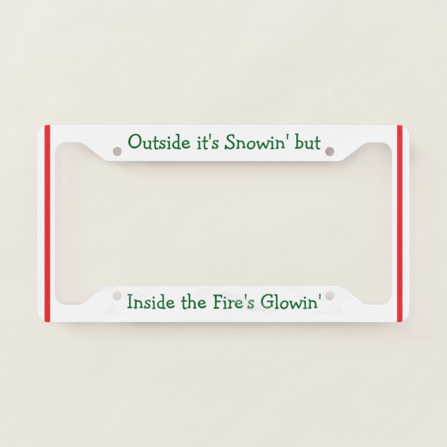 Handpainted Winter Trees Outside Snow Fires Glowin License Plate Frame (Front)