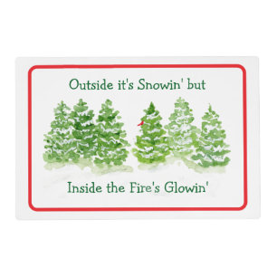 Handpainted Winter Trees Outside Snow Fires Glowin Placemat