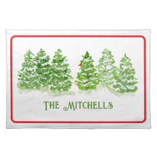 Handpainted Winter Trees PERSONALIZE NAME Cloth Placemat
