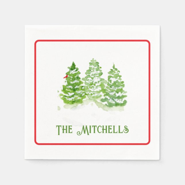 Handpainted Winter Trees PERSONALIZE NAME Napkins (Front)