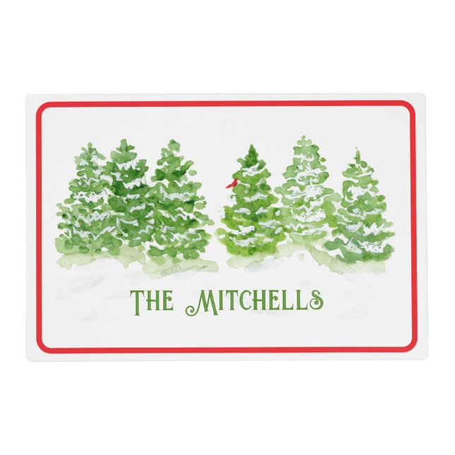 Handpainted Winter Trees PERSONALIZE NAME Placemat (Front)
