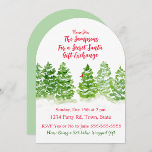 Handpainted Winter Trees SECRET SANTA Invitation