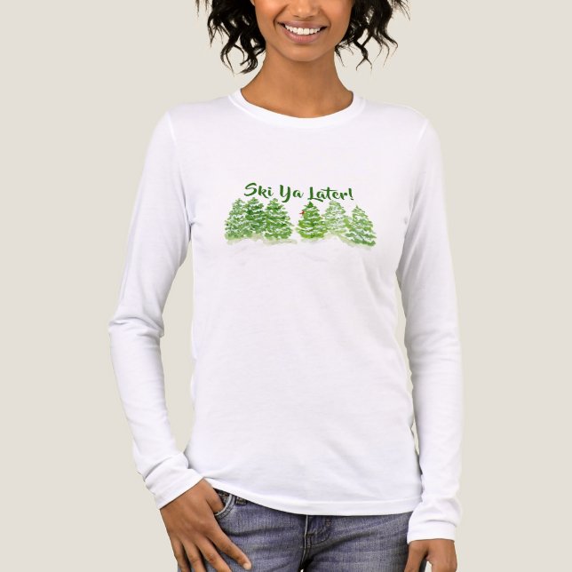 Handpainted Winter Trees SKI YA LATER Womans Tri-Blend Shirt (Front)