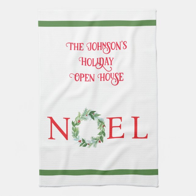 Handpainted Winter Wreath PERSONALIZE Kitchen Towel (Vertical)