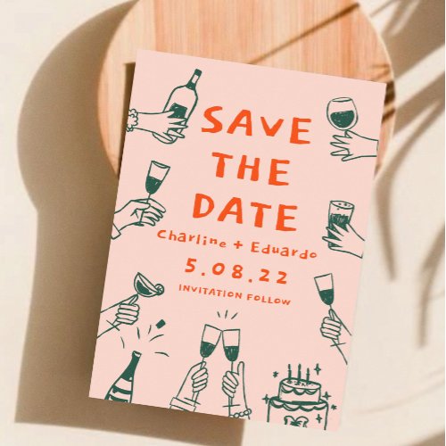 Handpainting Funky Retro Contemporary Save The Date