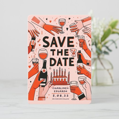 Handpainting Funky Retro Contemporary Save The Date
