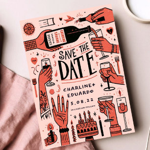 Handpainting Funky Retro Contemporary Save The Date