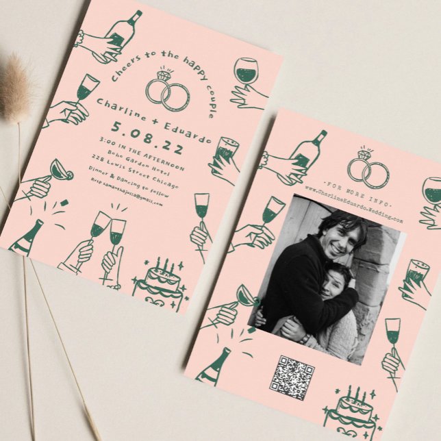 Handpainting Retro  Contemporary Art Wedding   Invitation (Creator Uploaded)