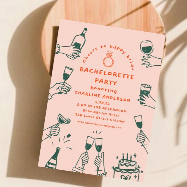 Handpainting Retro  Contemporary Bachelorette Part Invitation (Creator Uploaded)