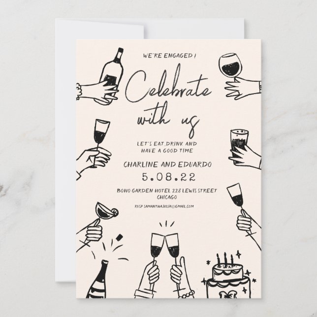 Handpainting Retro Contemporary Engagement Invitation (Front)