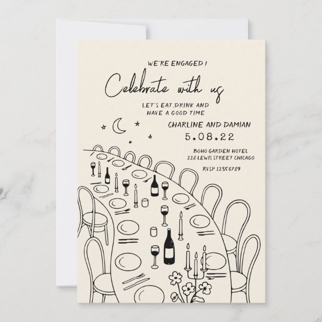 Handpainting Retro Contemporary Engagement Invitation (Front)