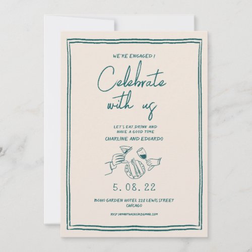 Handpainting Retro Contemporary Engagement Invitation