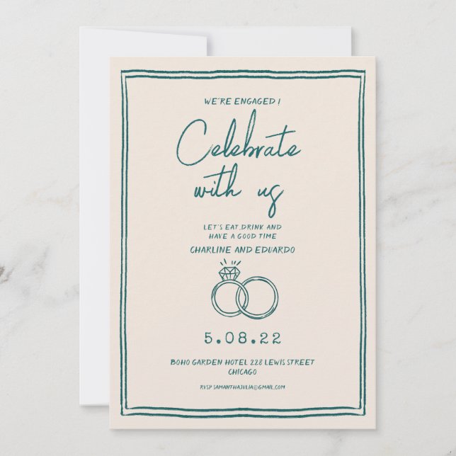 Handpainting Retro Contemporary Engagement Invitation (Front)