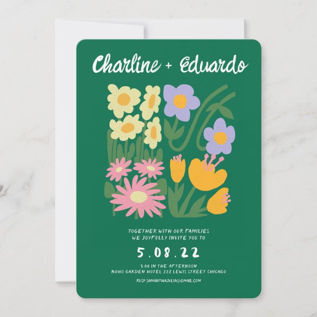 Handpainting Retro Contemporary Floral Wedding  Invitation (Front)