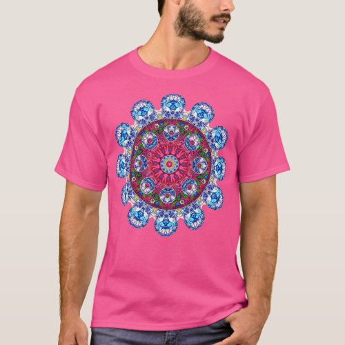 Handpan Fractal Mandala solo Blue Cyan Pink  T_Shirt