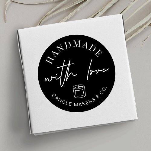 Handpoured With Love Minimalist Black Candle Classic Round Sticker