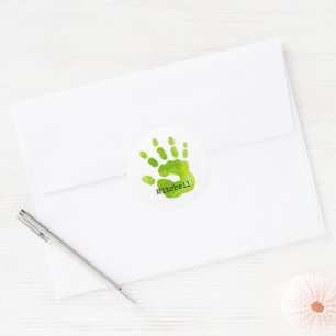 Handprint Kids Green Hand Name Timeless Sweet Classic Round Sticker