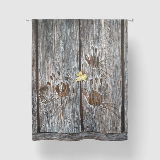 Handprints Birds on Wooden Boards with Autumn Leaf Blackout Curtains