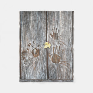 Handprints Birds on Wooden Boards with Autumn Leaf Fleece Blanket