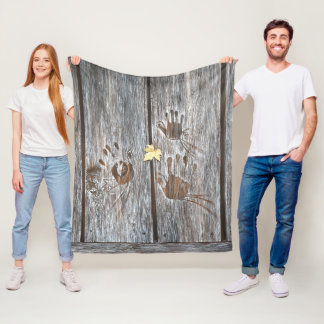 Handprints Birds on Wooden Boards with Autumn Leaf Fleece Blanket